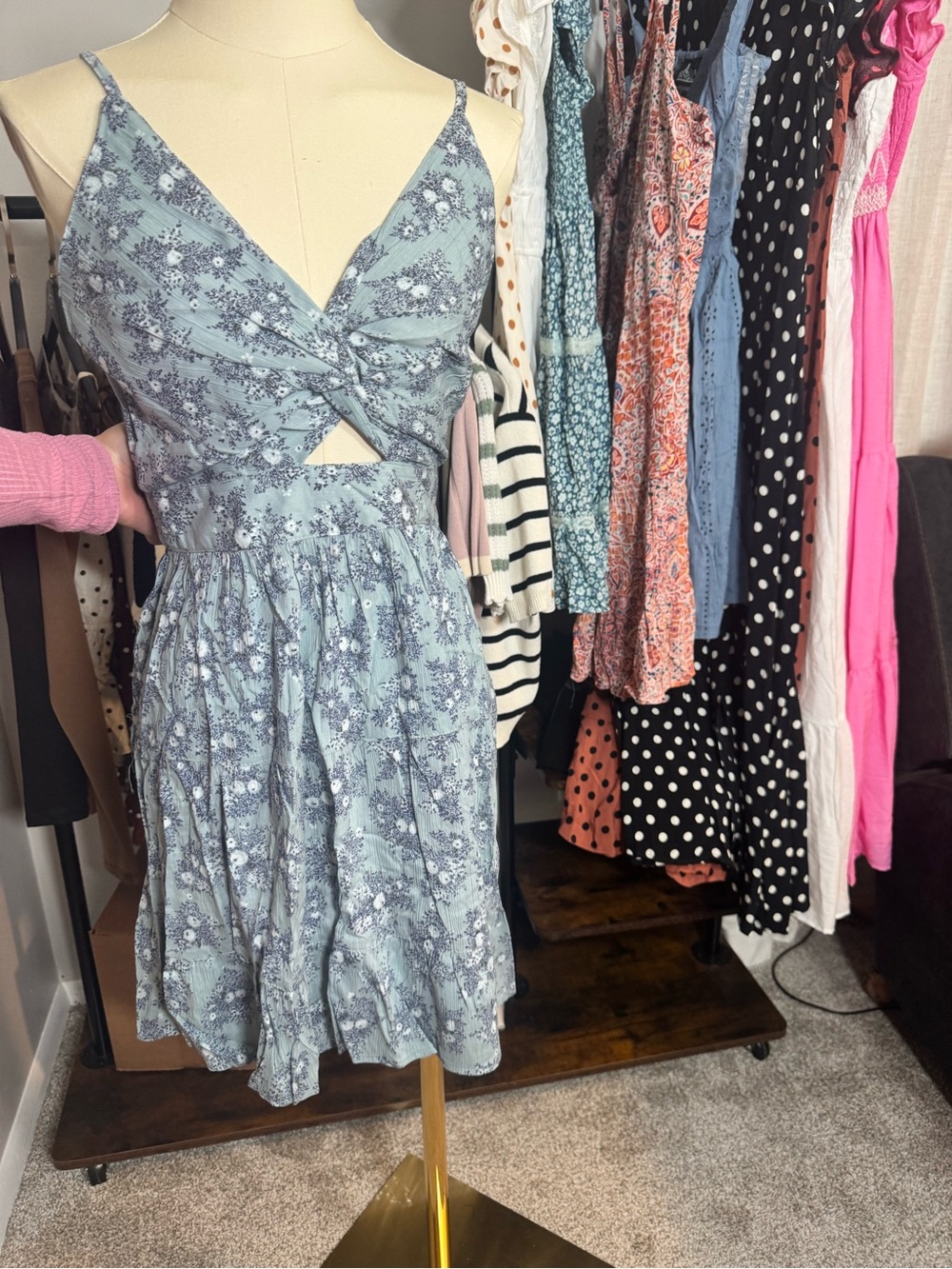 Angie Sky Blue Floral Twist-Front Mini Dress - Picture 2 of 5